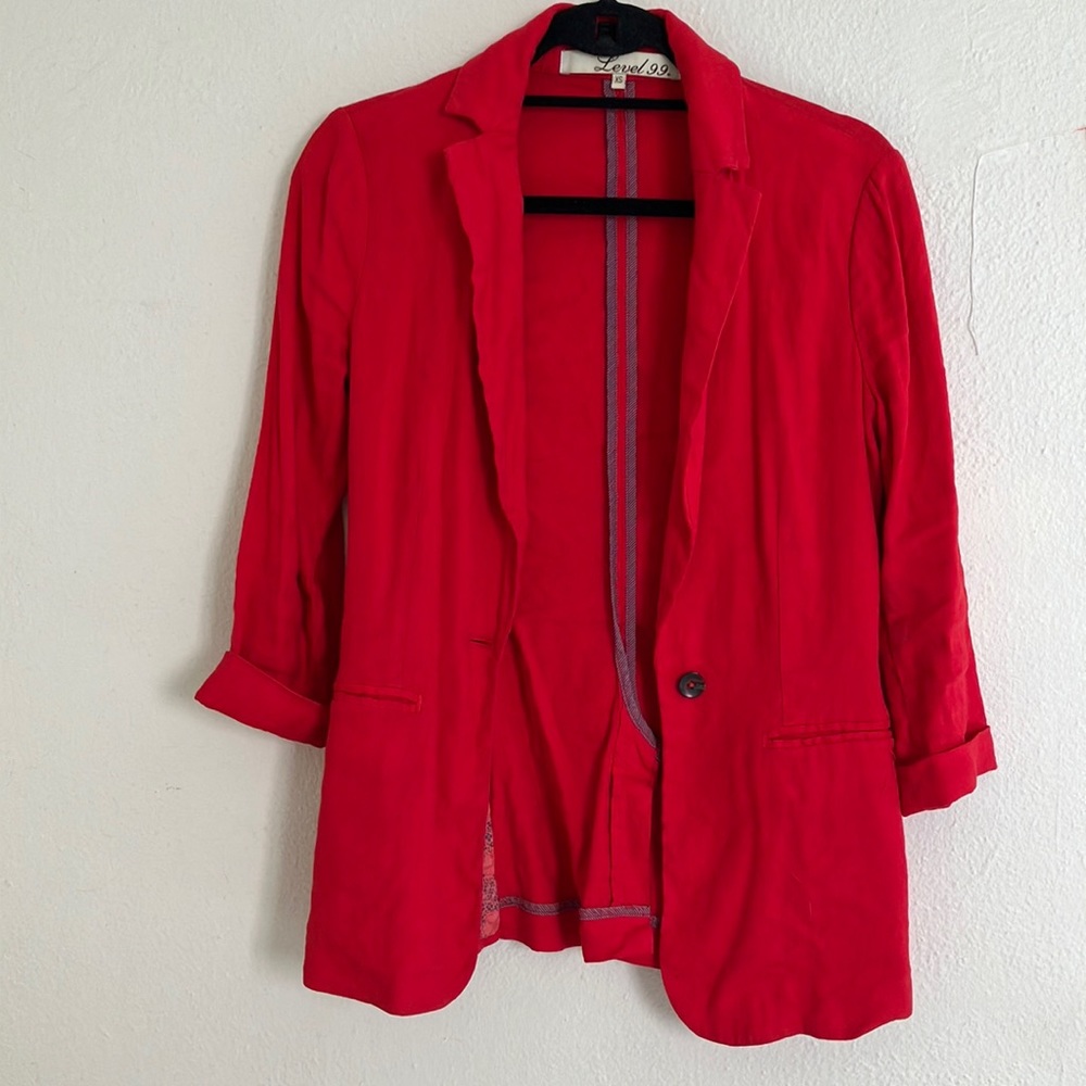 Anthropologie Red Linen Blazer